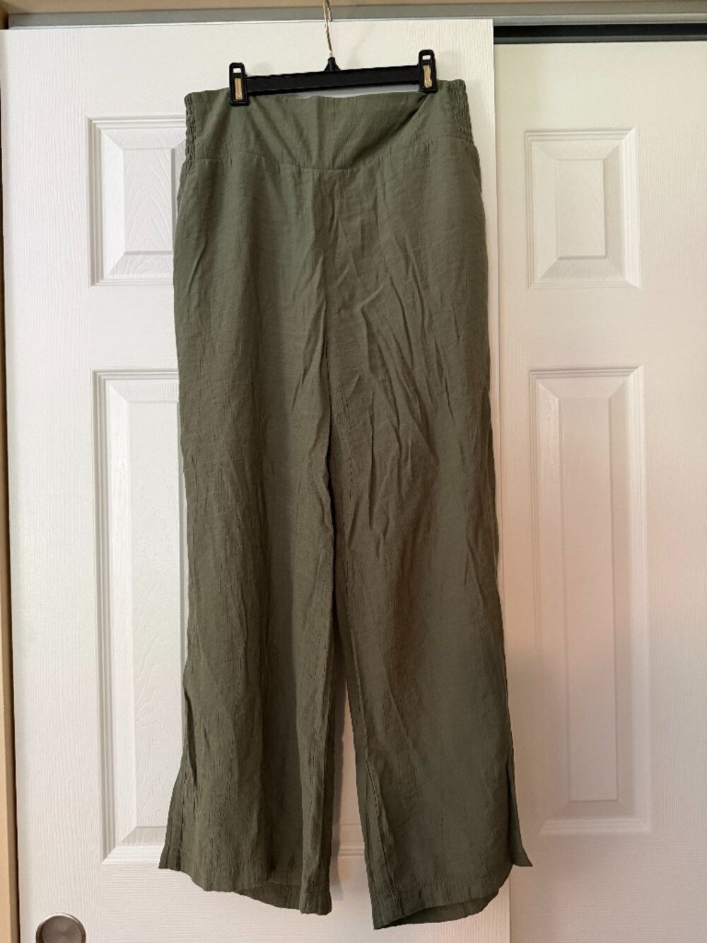 Nanette Lepore Olive Wide Leg Pull On Pants Size M Smocked Waist